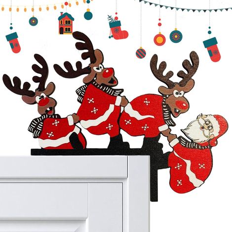 Decorazione natalizia in legno di Babbo Natale e renne, divertente decorazione sopra la porta, atmosfera festiva garantita (a destra) (1/4)