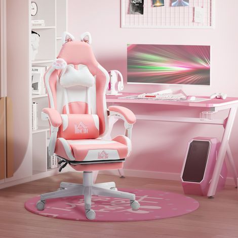 MEUBLIV Gaming-Stuhl 65 x 62 x 124 cm Rosa – verstellbare Rückenlehne, Fußstütze (1/5)