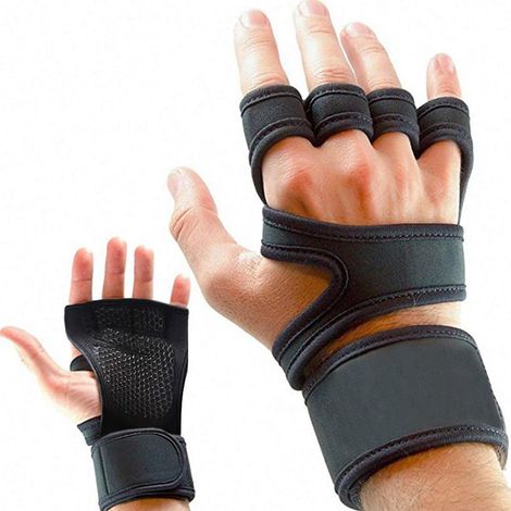Gants de musculation avec support poignet intégré, paume anti-dérapante, pour protéger les mains et stabiliser le poignet (1/5)