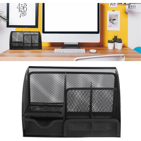 Porte-Stylo de Bureau Organisateur Multifonction Noir 7 Cases Mesh pour Maison Bureau Sturdy (1/5)