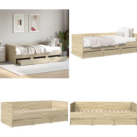 Tagesbett mit Schubladen ohne Matratze Sonoma-Eiche 100x200 cm - Tagesbett - Holzbett - Schlafsofa - Gästebett - Wohnzimmermöbel - Home & Living
