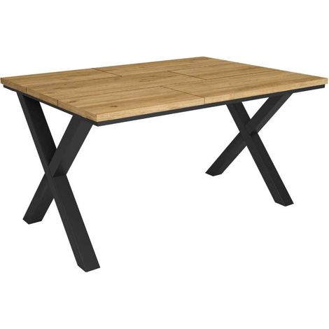 Mesa de comedor Colmenar-01 de 140x90x74 cm con patas de metal en X, color roble y negro (1/4)