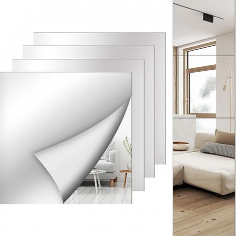 Shatterproof Self-Adhesive Mirror Tiles for Bedroom, Home, Gym, Doors (20 x 20 cm, 4 pieces) (1/4)