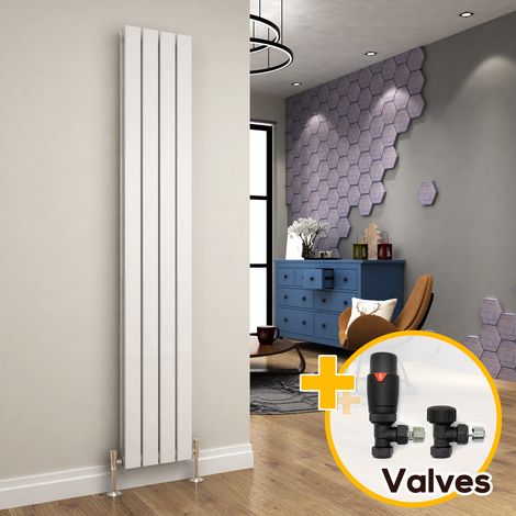 ELEGANT White Vertical Radiator 1800 x 300 mm Double Flat Panel Designer Bathroom Radiator + Anthracite Thermostatic Radiator Valves (1/5)
