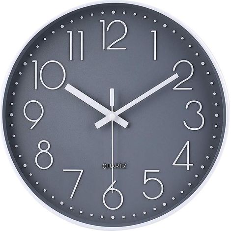 Horloge murale ronde à quartz silencieux haut de gamme, 30 cm, grise, style moderne et décoratif. (1/4)