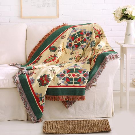 Double Face Couvertures Coton Tissé Jetés De Lit avec Gland Motif Géométrique Bohême Style Ethnique Vintage Décorative Jeté De Canapé Couvre-Lit Couverture De Camping Tapisserie Nappes Tapis (1/5)
