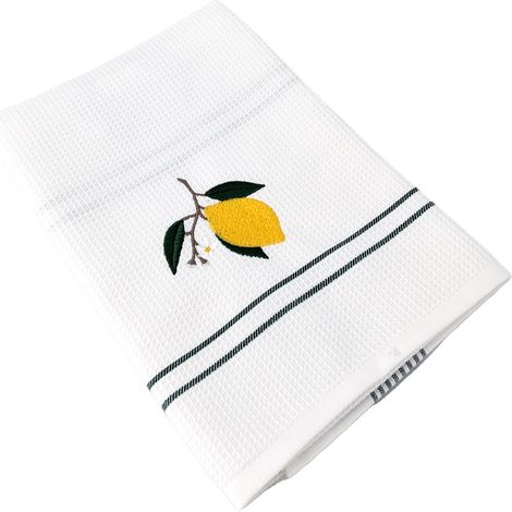 Torchon nid d'abeille WAFFLE brodé Citron (1/5)