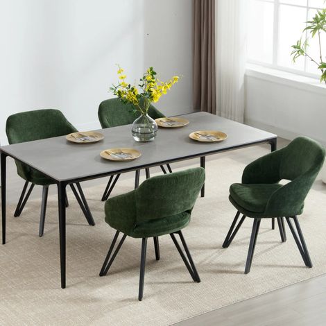 Wahson Set di 4 Sedie da Pranzo in Ciniglia Gambe in Metallo, Sedie da Cucina Poltrona Sala da Pranzo Girevole per Soggiorno/Ristorante， Verde