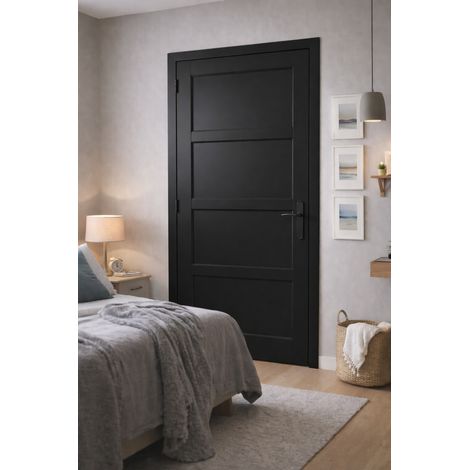Blocco porta Telia Black 4 pannelli H204 x L83 spingendo a destra dimensioni pannello + maniglia
