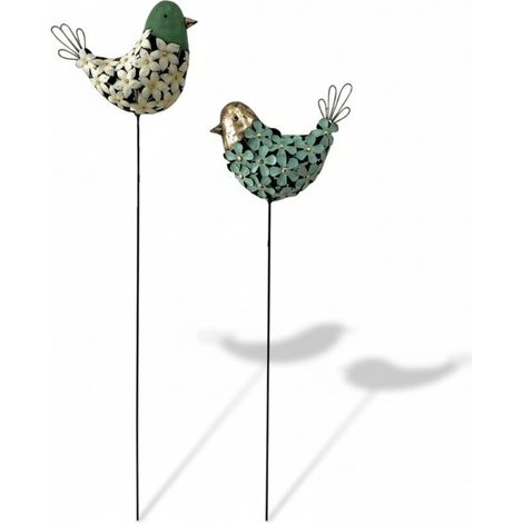 Ensemble 2 tuteurs oiseaux vert d'eau 25x9x110cm