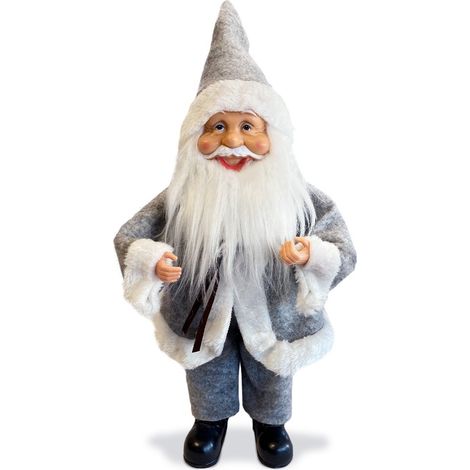 144193 Papá Noel vestido Gris Decoración navideña 40H cm con Miniluciérnagas
