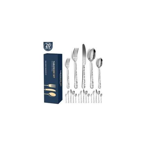 Ménagère 20 pièces en acier inoxydable pour 4 personnes, finition argentée — (1/5)