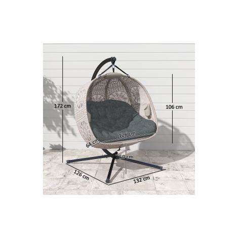Fauteuil suspendu 2 places avec structure en acier, siège pliable, coussin et tissu tricoté fleuri pour jardin, terrasse et balcon (1/5)