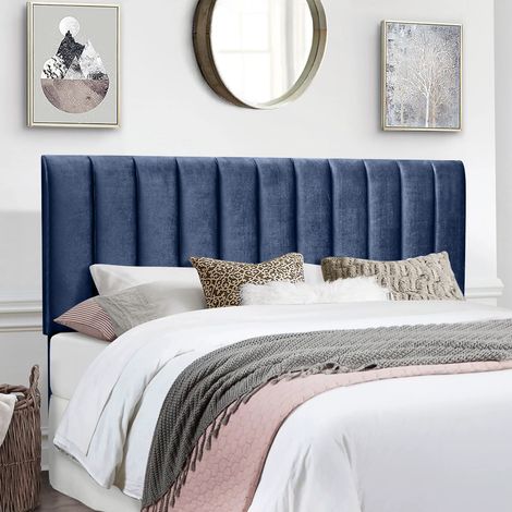 Solace Blue Plush Small Double 26 inch Strutted Headboard