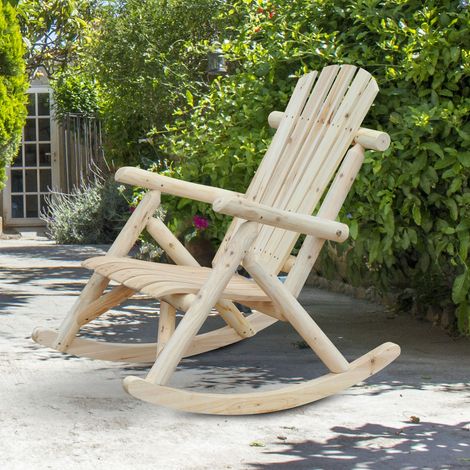 Outsunny Fauteuil de Jardin Adirondack à Bascule Rocking Chair Style néo-rétro Assise Dossier Ergonomique Bois Naturel de pin (1/5)