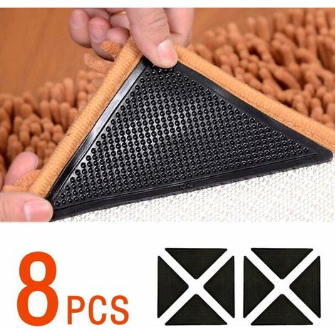 8 Pieces Non Slip Rug Grippers, Rug Grippers for Carpet, Double Sided Anti-Wrinkle Rug Grippers, Washable, Black (1/5)