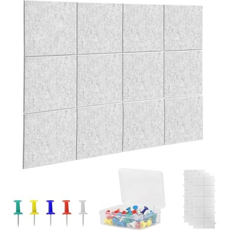 Large Light Grey Felt Notice Board, 120x90cm, Wall Cork Board, Bulletin Board, with 12 Cork Plates, 90 Pin Pins and 60 Removable Adhesive Dots (1/5)