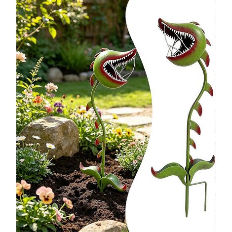 Tuteur de jardin en métal forme de dionée plante carnivore, hauteur 635 cm (25 pouces), sculpture décorative pour fleurs (1/5)