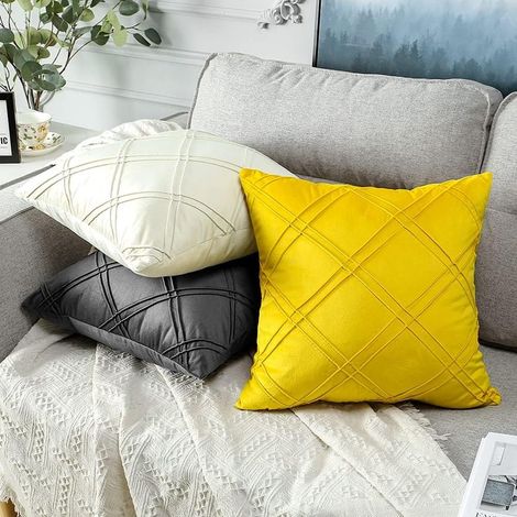 Housse de Coussin 2 pièces Géométriques Tridimensionnelles Velours Taie d'oreiller 45 x 45 cm Maison Canapé Chambre Voiture Décoratif (Bleu Marin) GROOFOO (1/4)