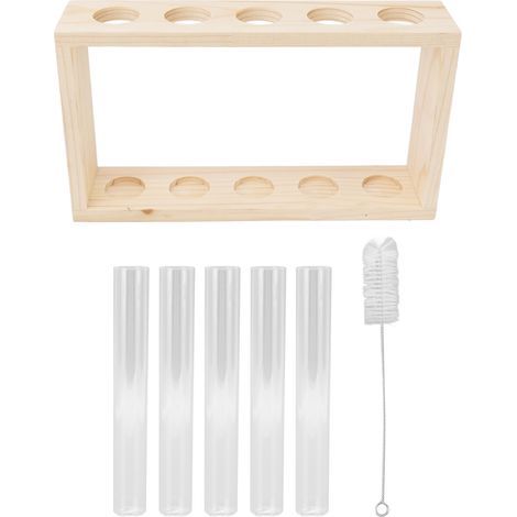 test tubes for plant terrarium, transparent water tray for observing growth status with wooden support for herb logs (1/5)