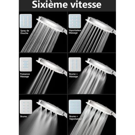 NALOOKAMIC Pommeau de Douche, Pommeau Douche Haute Pression Carré Pomme de Douche Puissante de Remplacement Réglable Universelle, 6 Modes, Chromés (1/3)