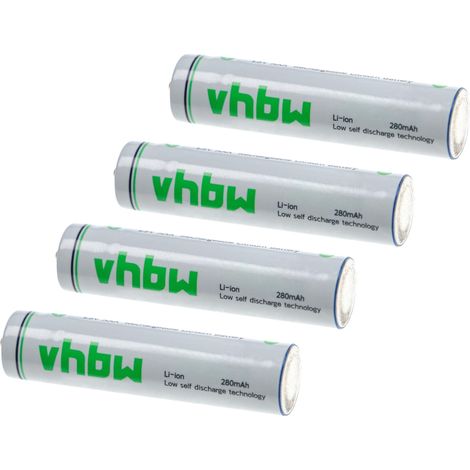 vhbw Batería recargables AAA Micro, 4 unidades para diversos dispositivos - Batería recargable, 280 mAh, 1,5 V, Li-Ion