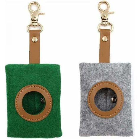(gris vert) Lot de 2 distributeurs de sacs à crottes pour chien, distributeur de sacs à crottes pour chien, distributeur de sacs à crottes pour chien avec bouton-pression et porte-clés, adapté pour la (1/5)