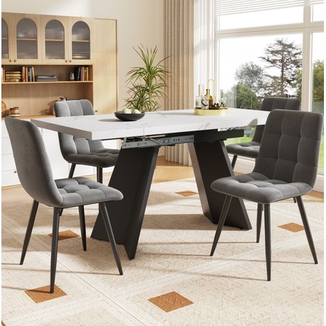 Conjunto de mesa y sillas extensible para 4 personas, 5 piezas, blanco y negro DESVIAE (1/5)