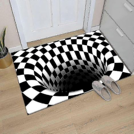 Tapis damier 3D illusion d'optique noir et blanc antidérapant (1/5)
