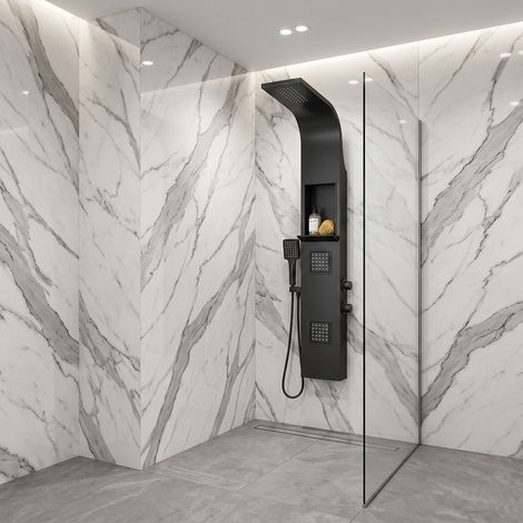 Colonna doccia idromassaggio con mensola porta oggetti e getti a quadri Nero H135 (1/2)