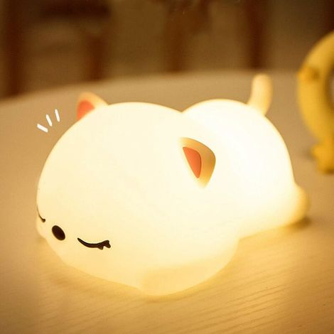 Veilleuse Portable Enfant, 7 couleurs LED Lampe de Chat en Silicone,Bébé Chambre Lampe, USB rechargeable Jolie Lampe à Changement de Couleur Cadeau d'anniversaire de Noël