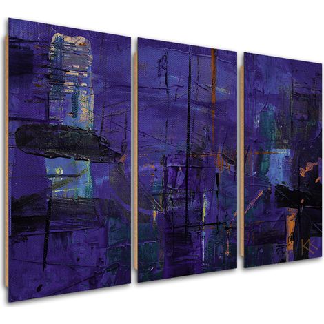 Quadro deco panel 3 paneli, Astrazione dipinta a mano viola - 90x60 (1/5)