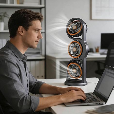 Ventilador de torre oscilante portátil，Inclinable 360° y oscilación automática de 105°，Recargable por USB，el dormitorio y los viajes (Gris) (1/5)