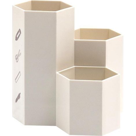 Porte-stylo hexagonal multifonctionnel, boîte de rangement créative, convient pour les pinceaux de maquillage, les pinceaux de peinture, les stylos, la papeterie, la décoration de bureau, blanc. (1/5)