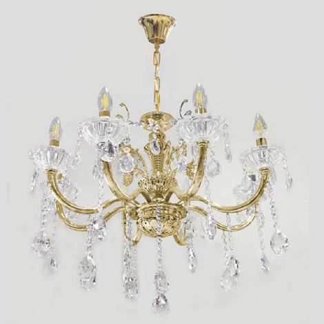 TRADE SHOP - Lampadario Soffitto 8 Bracci Attacco E14 Pendenti Acrilico Oro Argento A19 - Oro (1/2)