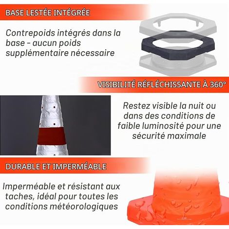 LED Folding Warning Cones ABS Base Safety Cones Windproof Reflective for Car Breakdown Parking and Construction (1/4)