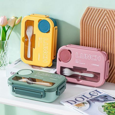 Boîte à lunch portable allant au micro-ondes avec compartiments pour pique-nique en plein air, contenant alimentaire isotherme-Jaune (1/4)