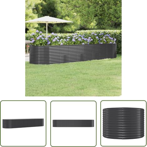 The Living Store Lit surélevé de jardin Acier enduit de poudre Anthracite - Jardiniere Surélevée - Bac À Fleurs - Pot De Fleurs Extérieur - Décoration Jardin - Plante Extérieure (1/5)