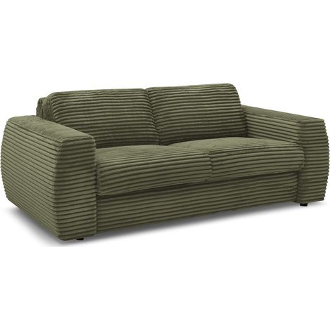 BOBOCHIC - Canapé droit convertible HUGO ouverture express gros côtelé 160x190 Vert (1/5)