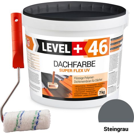 LEVEL+ Dachfarbe Sockelfarbe elastische L+46 STEINGRAU - 7KG + Farbroller 10cm
