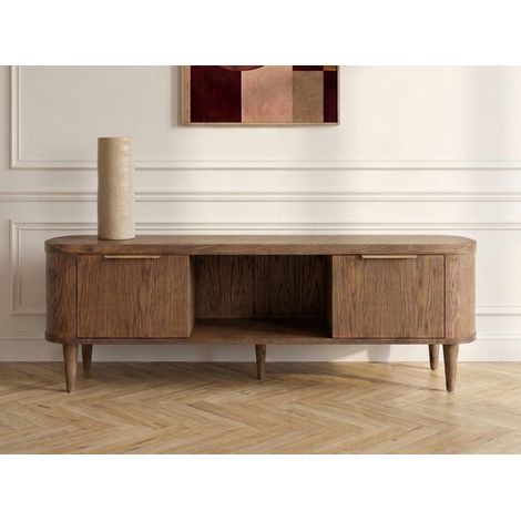 BOBOCHIC - Meuble TV 2 portes 180 cm MAZARGUES placage chêne massif Marron foncé (1/5)