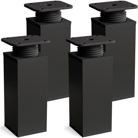 Pieds de meuble réglables lot de 4 – Noir mat – Hauteur 60mm – Forme angulaire – Pour meubles en bois dur et aluminium (1/4)