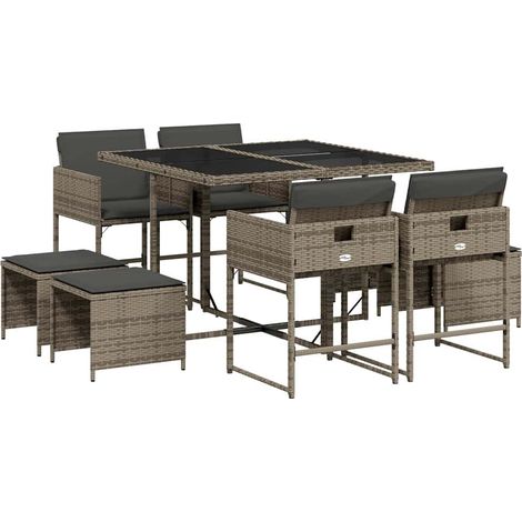 Maison Exclusive - Set da Pranzo da Giardino 9 pz con Cuscini in Polyrattan Grigio