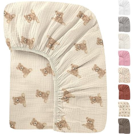 Drap-housse pour lit bébé - Draps-housses pour lit bébé - Drap-housse pour matelas de lit bébé - Respirant et doux - Mousseline de coton - Essentiels pour bébé - 132 x 71 cm - Pour poussette et couffi (1/5)