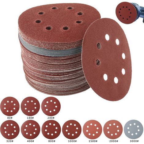 Lot 100 Disques Abrasifs Rouges 8 Trous Ponçage Métal Bois Pierre Outils Polissage (1/4)