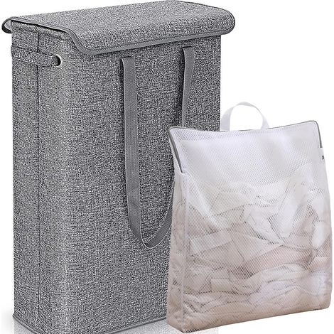 Panier à Linge Gris Pliable avec Sac Amovible – 45L