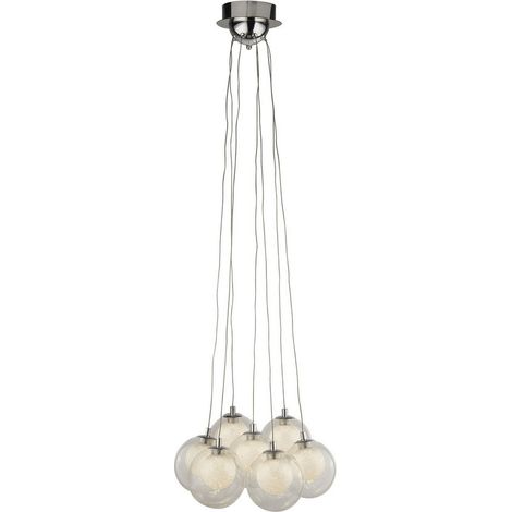 Searchlight CLUSTER - Suspension de plafond à 7 ampoules à DEL - Boules de sable en chrome, verre et cristal (1/3)