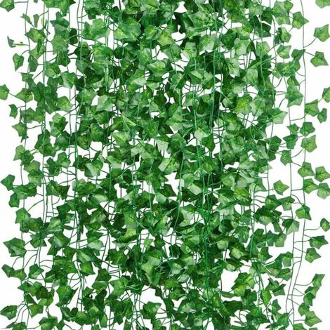 Couronne de lierre artificiel de 12 pièces de 2 m, plantes artificielles, couronne de feuilles de lierre artificiel d'extérieur (1/5)