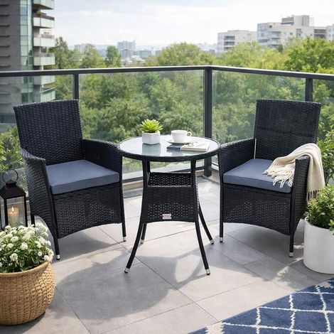 Polyrattan Gartenmöbel Set Gartenset Sitzgruppe Rattan Essgruppe Sessel Schwarz