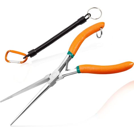 Pince à bec fin extra-long de 17,8 cm avec mâchoire dentelée, double ressort à lame, cordon, pour la fabrication de bijoux, réparation, électricien, espaces étroits (1/5)